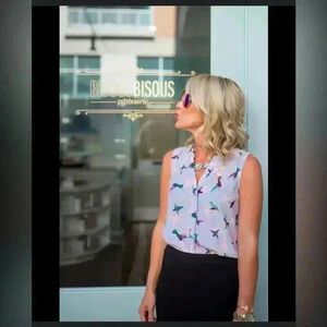 NYDJ Sheer Bird Print Sleeveless Blouse Size XS